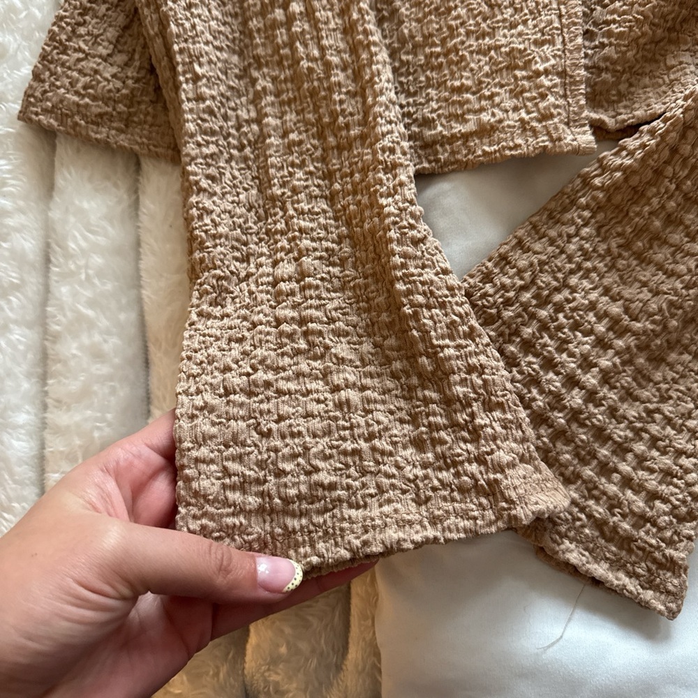 See You Monday Tan Tie-Front Waffle Knit Top - Picture 3 of 3